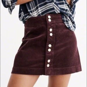 Burgundy Corduroy Button Up A-Line Skirt